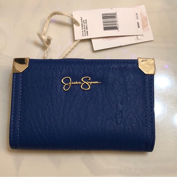 Jessica Simpson Small Fran Center Divider Faux Leather Wallet Blue Lapis NWT - Picture 5 of 14